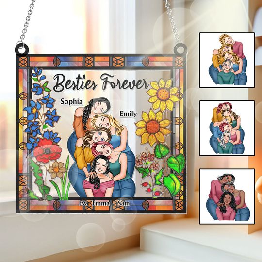 Discover Besties Forever Floral Style - Personalized Bestie Suncatcher Ornament