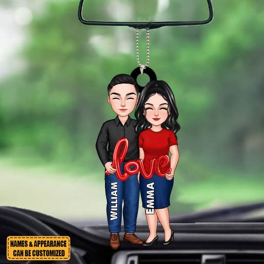 Discover Couple Standing Love Balloon Personalized Acrylic Car Hanger