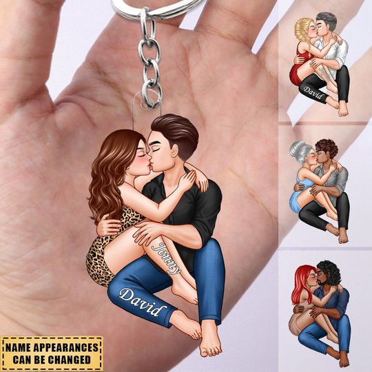 Discover Christmas Couple Embrace & Kiss Gift For Him For Her Personalized Acrylic Keychain