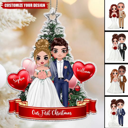 Discover Groom And Bride At Christmas Tree Personalized Acrylic Ornament
