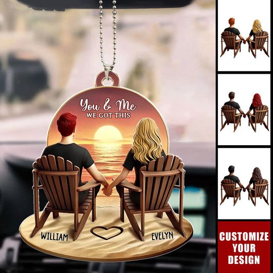 Discover Couple Beach Landscape Retro Vintage - Personalized Acrylic Car Hanger