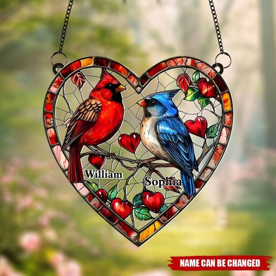 Discover Lovely Hummingbird Couple - Personalized Couple Suncatcher Ornament