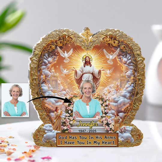 Discover God Has You In His Arm - Personalized Memorial Shaped Acrylic Plaque