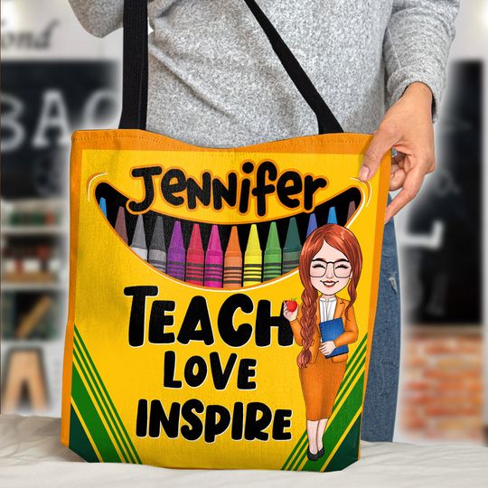 Discover Teach Love Inspire - Personalized Teacher Tote Bag