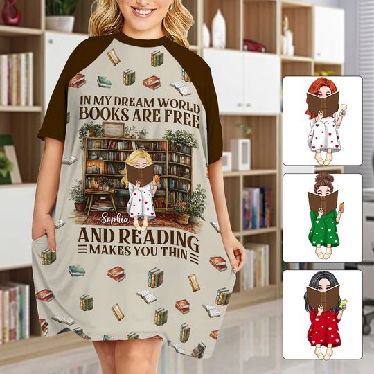 Discover In My Dream World - Personalized Book Sleep T-shirt Dress