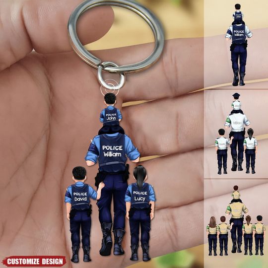 Discover Personalized Police Dad And Kid Acrylic Keychain - Gift For Family