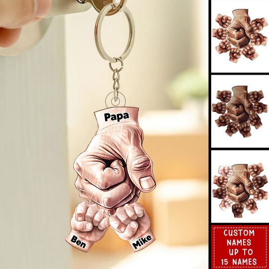 Discover Happy Father‘s Day To Amazing Daddy/Grandpa Hands Personalized Acrylic Keychain