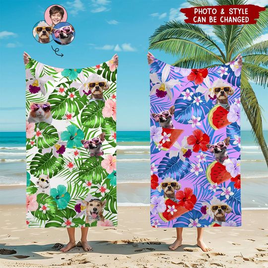 Discover Cat Dog Photo Tropical Style Personalized Beach Towel
