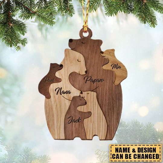 Discover Bear Family Puzzle Christmas Personalized Wooden Ornament