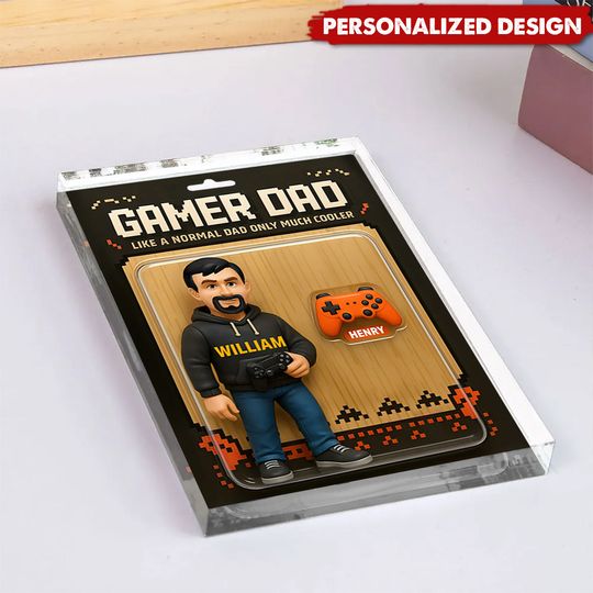Discover Gamer Dad Cooler Custom Action Figure-Personalized Acrylic Block Plaque-Father's Day Gift