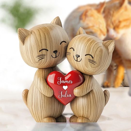 Discover Cute Cat Couple - Personalized Cat Custom Shaped Acrylic Plaque