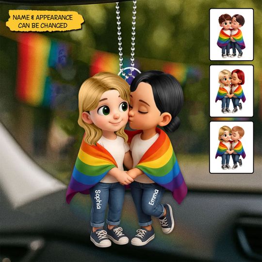 Discover Pride Month LGBT Couple Love Is Love Personalized Acrylic Car Hanger, Gift For Couple