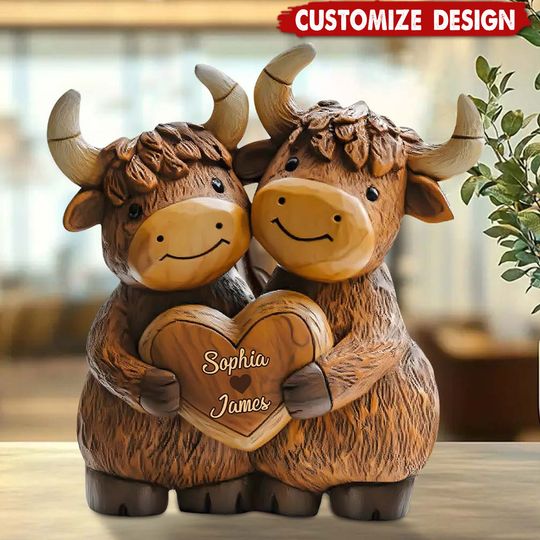Discover Personalized Cute Highland Cow Couple Acrylic Plaque