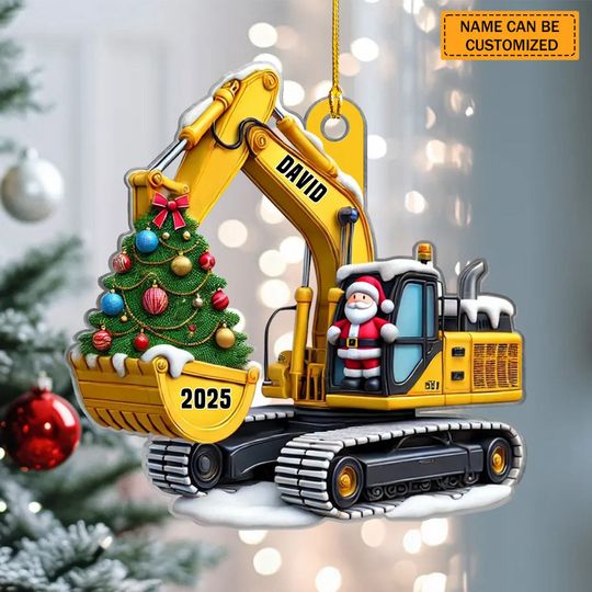 Discover Personalized Xmas Excavator Construction Backhoe Ornament - Gift For Kids