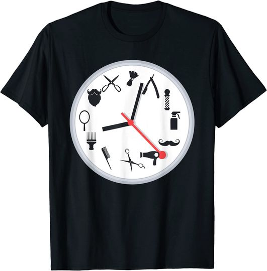 Discover T-Shirt Camiseta Manga Curta Logotipo Barbearia Hair-Dresser Barber-Shop Tools Clock