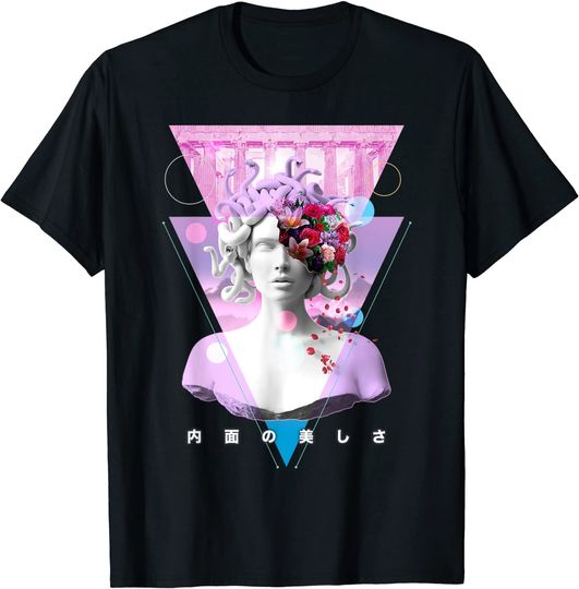 Discover T-shirt Unissexo Vaporwave Medusa Estátua Arte Estética Retro Japonesa Otaku