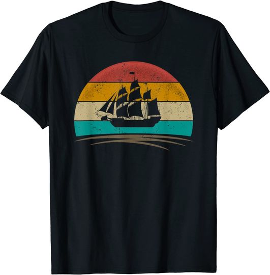 Discover Sail Boat Retro T-Shirt Camiseta Manga Curta Para Homem Mulher Criança Desenho Barco