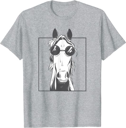 Discover T-Shirt Camiseta Manga Curta Para Homem Mulher Criança Cavalos Percheron Óculos de Sol