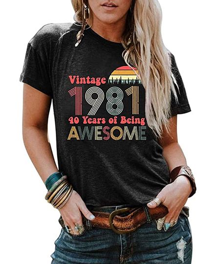Discover T-shirt para Homem e Mulher Vintage 1981 40 Years of Being Awesome Presente de Aniversário