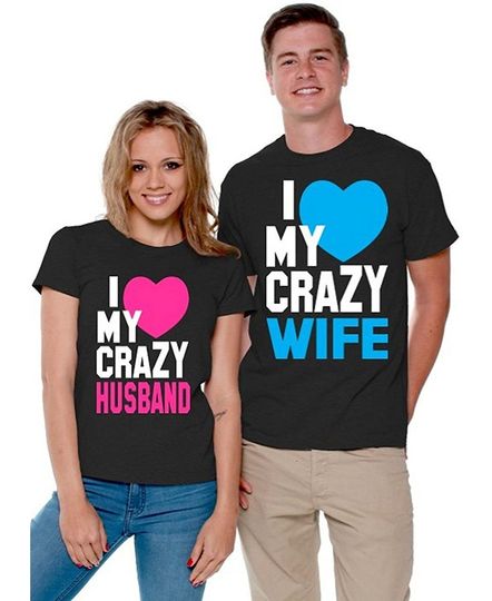 Discover Valentines Day I Love I Love My Crazy Husband And Wife | T-Shirt Camiseta de Casal Feliz Dia Dos Namorados