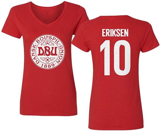Discover European Soccer 2021 Denmark #10 Christian Eriksen Women's Vneck T-Shirt