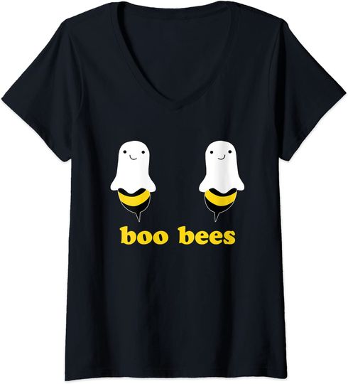 Discover Boo Bees Couples | T-shirt de Casal com Decote Em V Presente Ideal para o Halloween