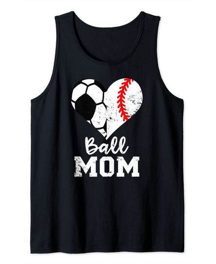 Discover Ball Mom Heart Funny Baseball Soccer Mom Tank Top