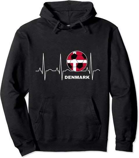Discover Denmark Soccer Jersey Heartbeat Denmark Football Flag Pullover Hoodie