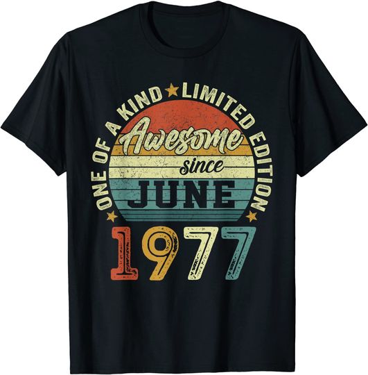 Discover 44 Years Old Birthday Awesome Since June 1977 44th Birthday T Shirt