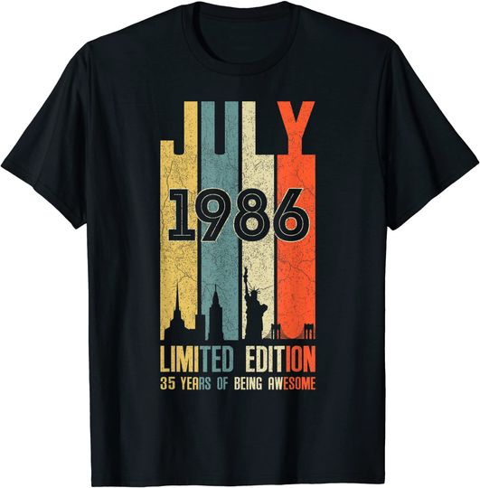 July 1986 35 Birthday 35 Year Old 1986 Birthday Vintage T Shirt