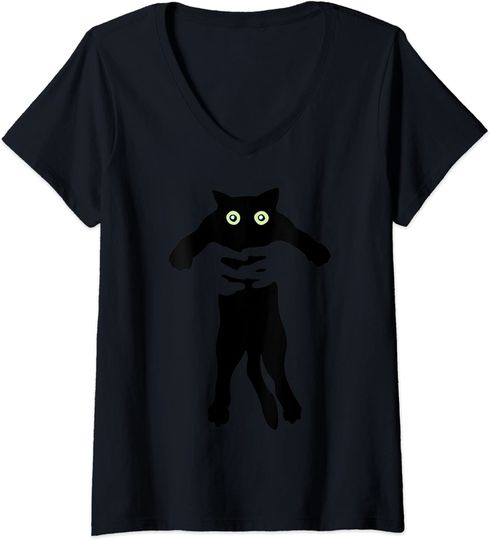 Discover T-shirt de Mulher Gato Sendo Levantado com Decote em V