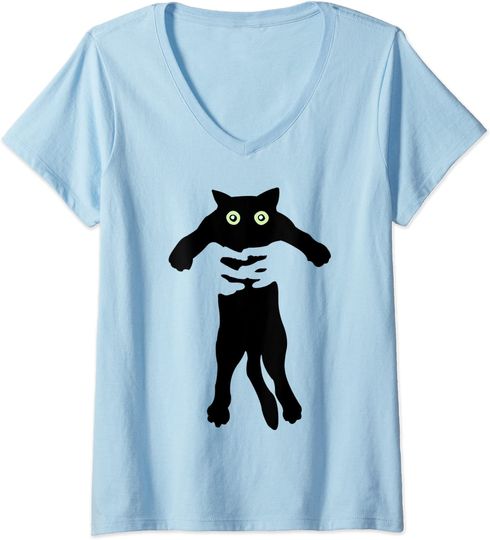 Discover T-shirt de Mulher Gato Sendo Levantado com Decote em V