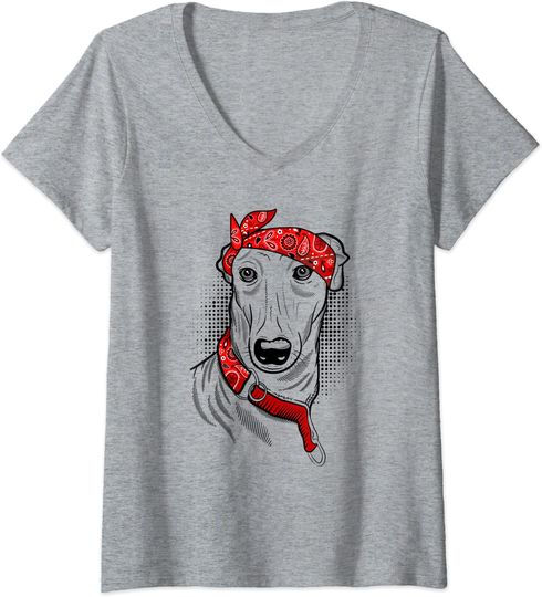 Discover T-shirt de Mulher com Gola em V Cão De Bandana