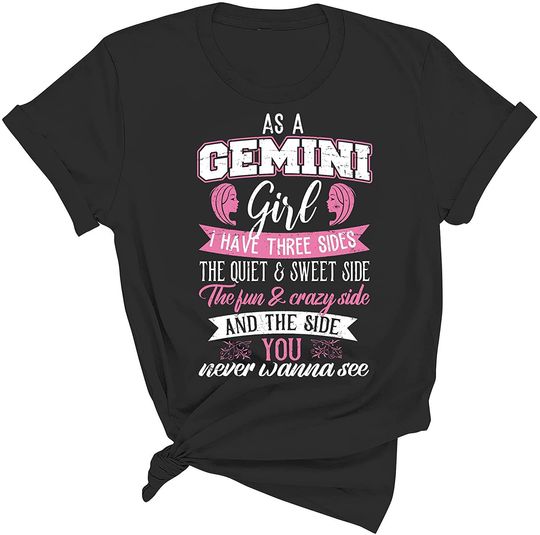 Discover T-shirt para Mulher de Manga Curta Gemini Girl com Estampa Divertida