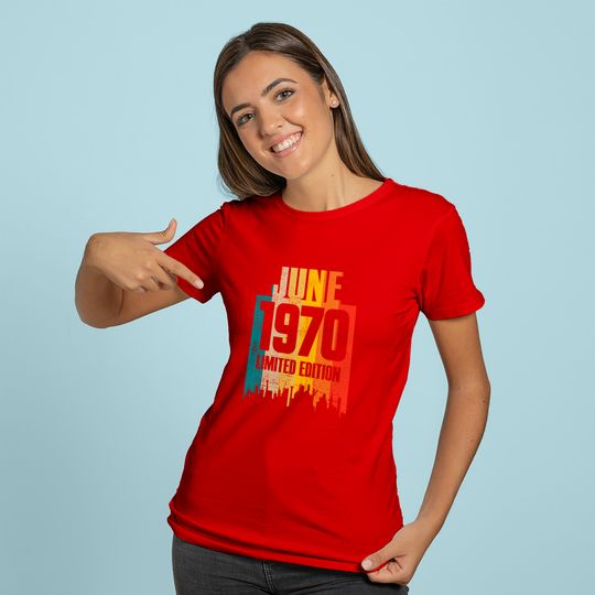 Discover Womens June 1970 Limited Edition Retro Vintage V Neck T Shirt