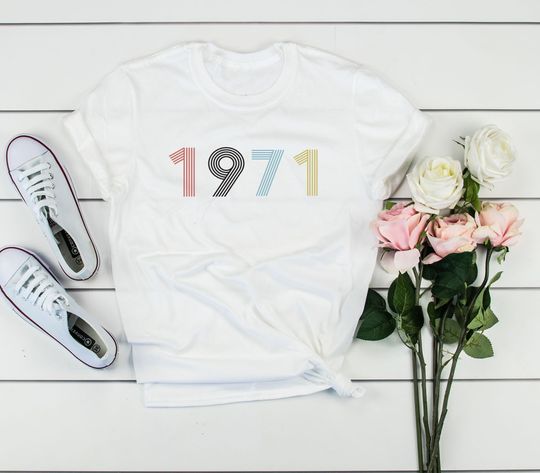 Discover T-shirt para Homem e Mulher Simples com Ano 1971 Presente de Aniversário