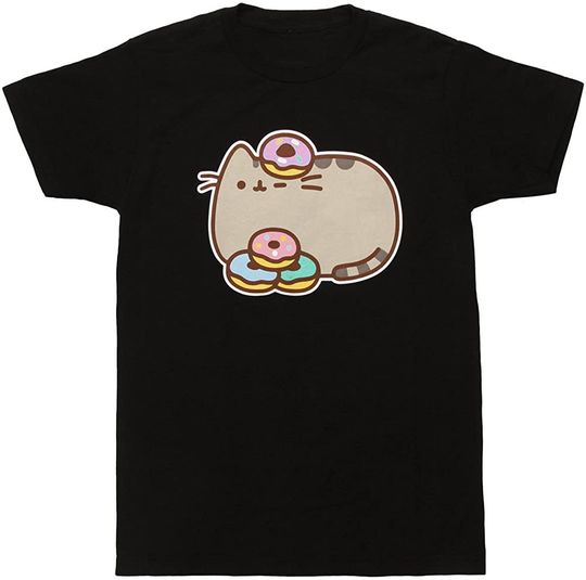 Discover T-shirt para Homem e Mulher com Estampa de Gato e Donut