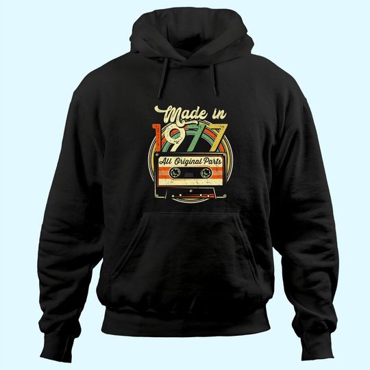 Discover Made in 1977 44th Birthday Gifts Cassette Tape Hoodie