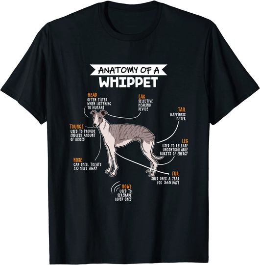 Discover T-shirt Unissexo com Anatomia do Cão Anatomy Of A Whippet