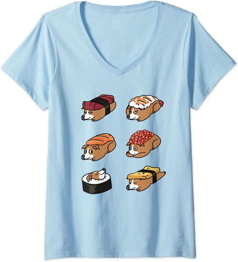 Discover T-shirt de Mulher com Gola em V Galgos Italianos Sushi