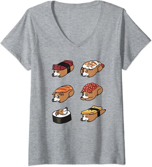 Discover T-shirt de Mulher com Gola em V Galgos Italianos Sushi