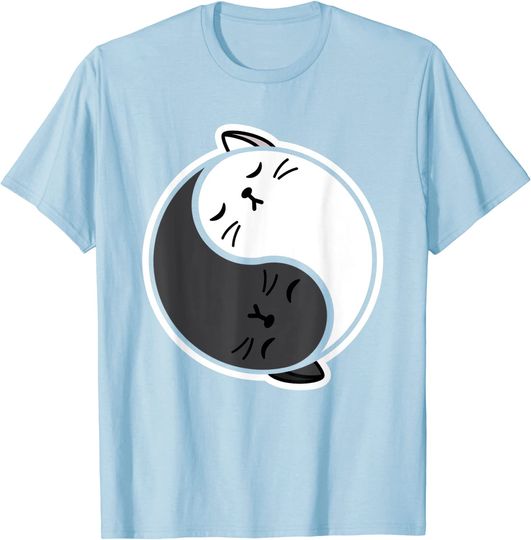 Discover T-shirt Unissexo Gatos Yin e Yang Yoga Kawaii Karma Meow
