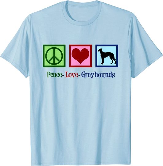 Discover Camisete Unissex com Símbolos de Cores Peace Love Greyhounds