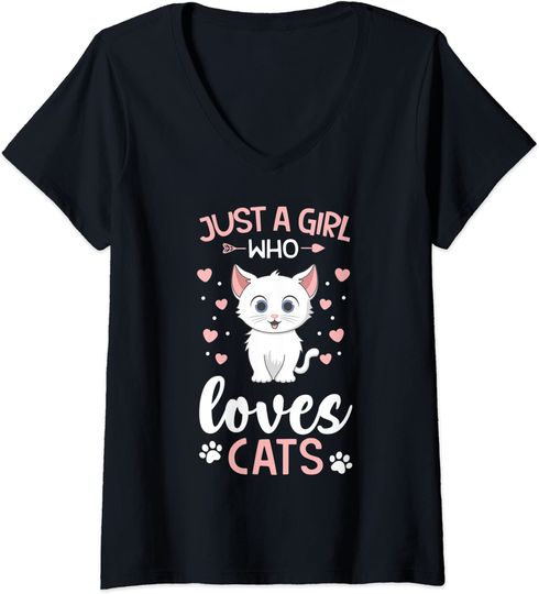 Discover T-shirt de Mulher Just A Girl Who Loves Cats Gola V