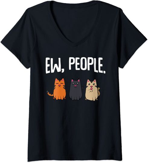 Discover T-shirt de Mulher Ew People Gatos com Decote em V