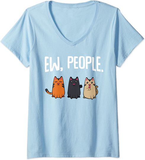 Discover T-shirt de Mulher Ew People Gatos com Decote em V