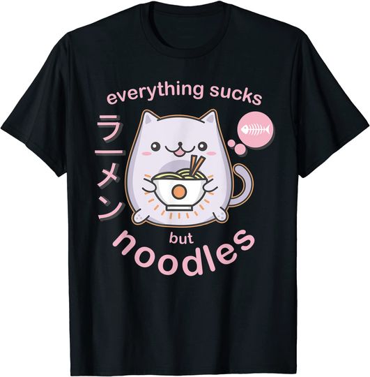 Discover T-shirt Unissexo Ramen Noodle Cat