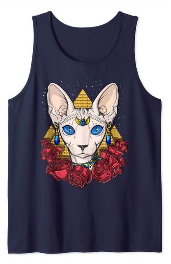 T-shirt Unissexo Sphynx Cat Pharaoh Egyptian Goddess Egyptian Pyramids Camisete sem Mangas