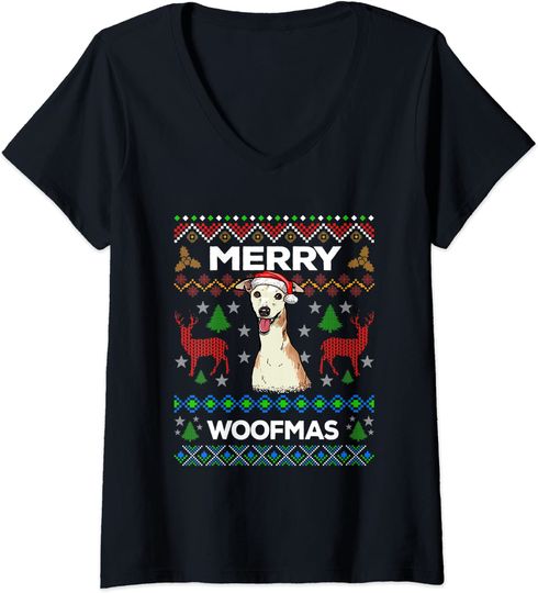 Discover T-shirt de Mulher com Gola em V Galgo Merry Woofmas