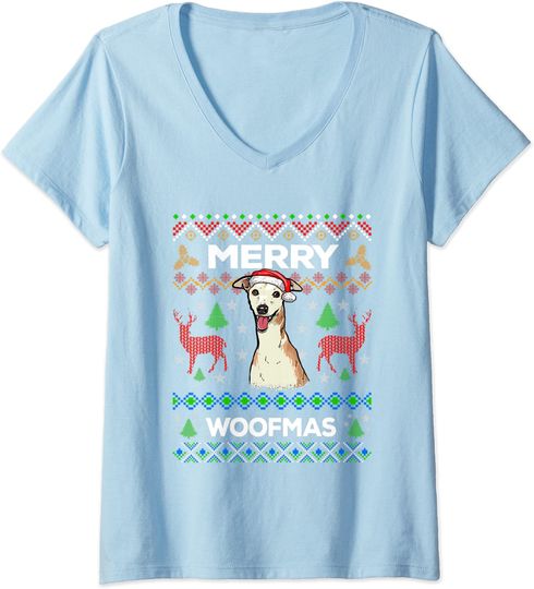 Discover T-shirt de Mulher com Gola em V Galgo Merry Woofmas